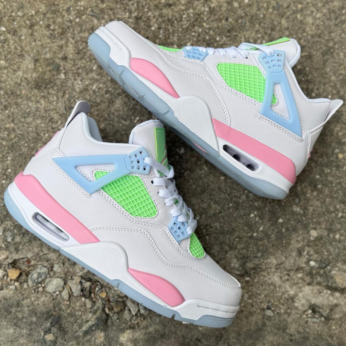 Air Jordan 4 Retro White/Blue/ Green 553560-113  - FashionPlug