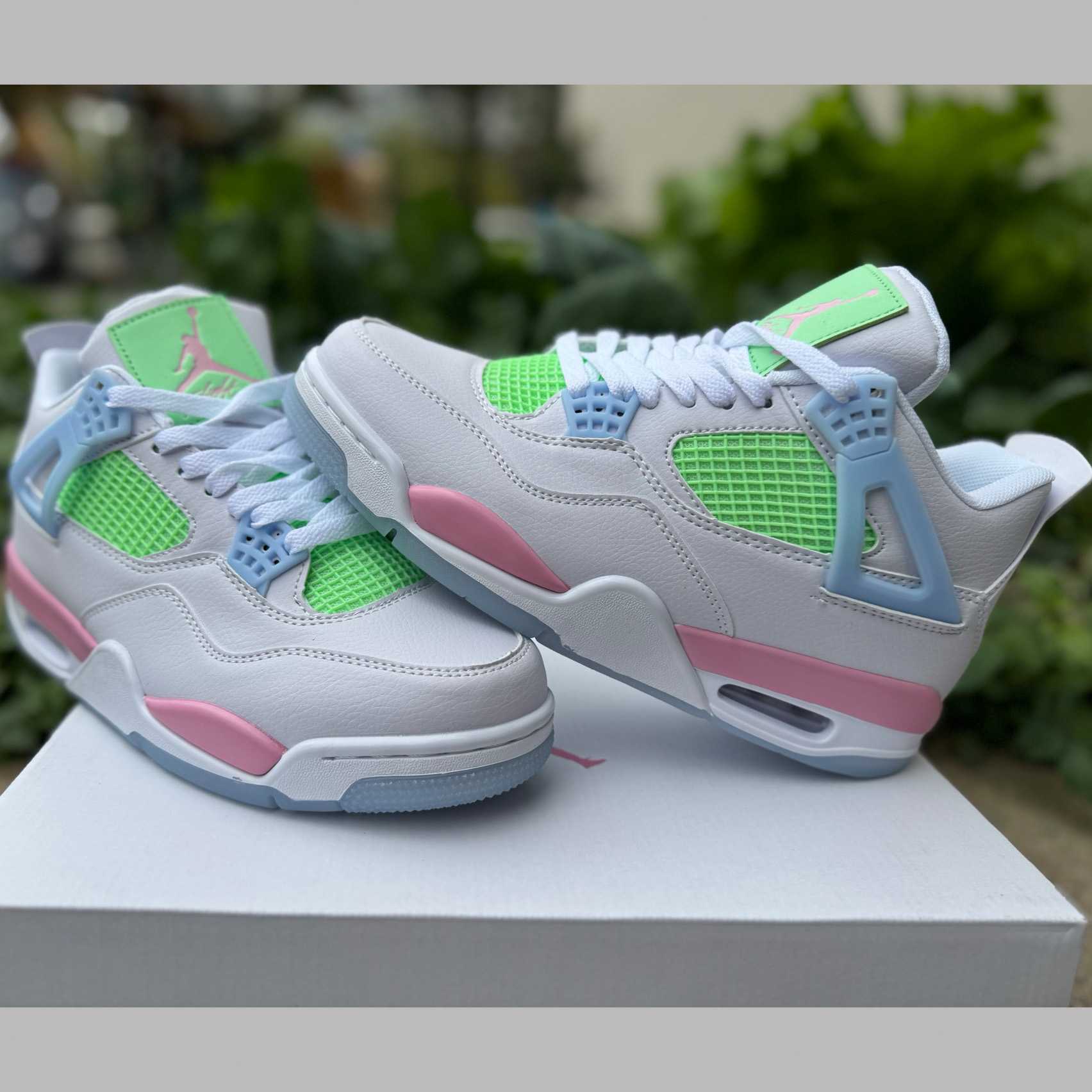 Air Jordan 4 Retro White/Blue/ Green 553560-113  - FashionPlug