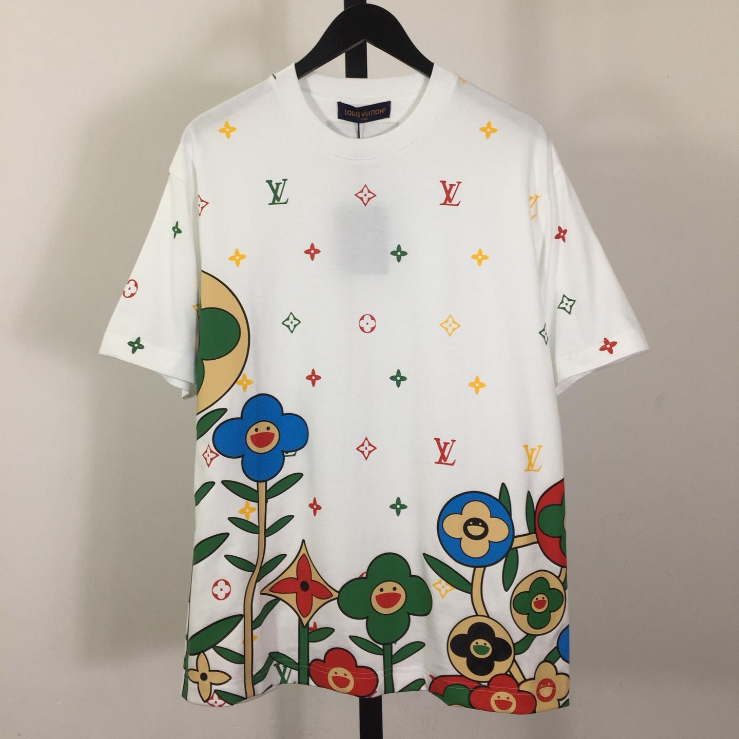 Louis Vuitton Cotton T-shirt With A Colorful Flower Graphic Print - FashionPlug