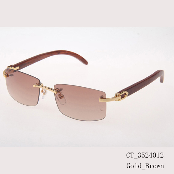 Cartier CT 3524012 Wood Sunglasses In Gold Brown - FashionPlug