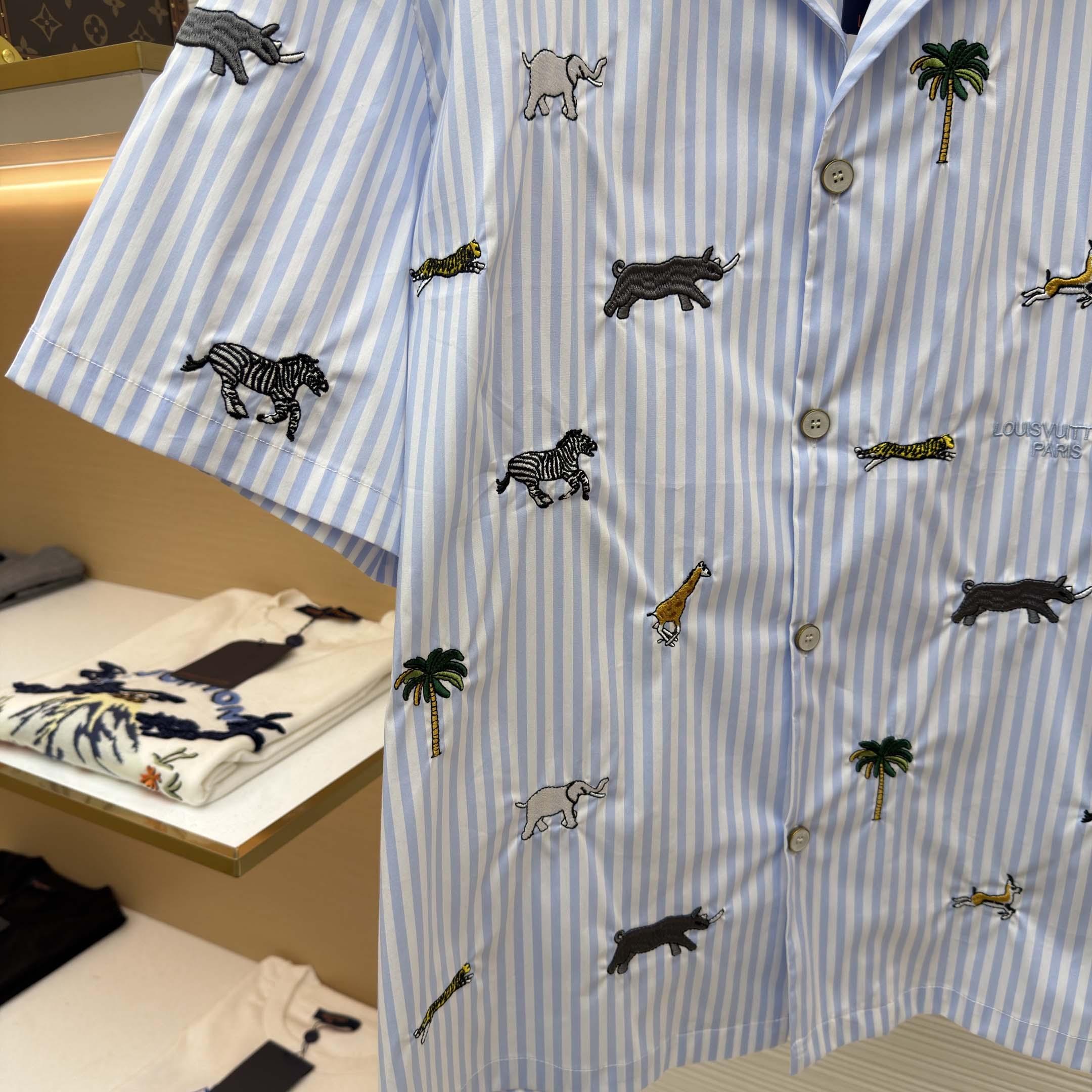 Louis Vuitton LV x The Darjeeling Limited Embroidered Striped Short Shirt     1AJUX6 - FashionPlug