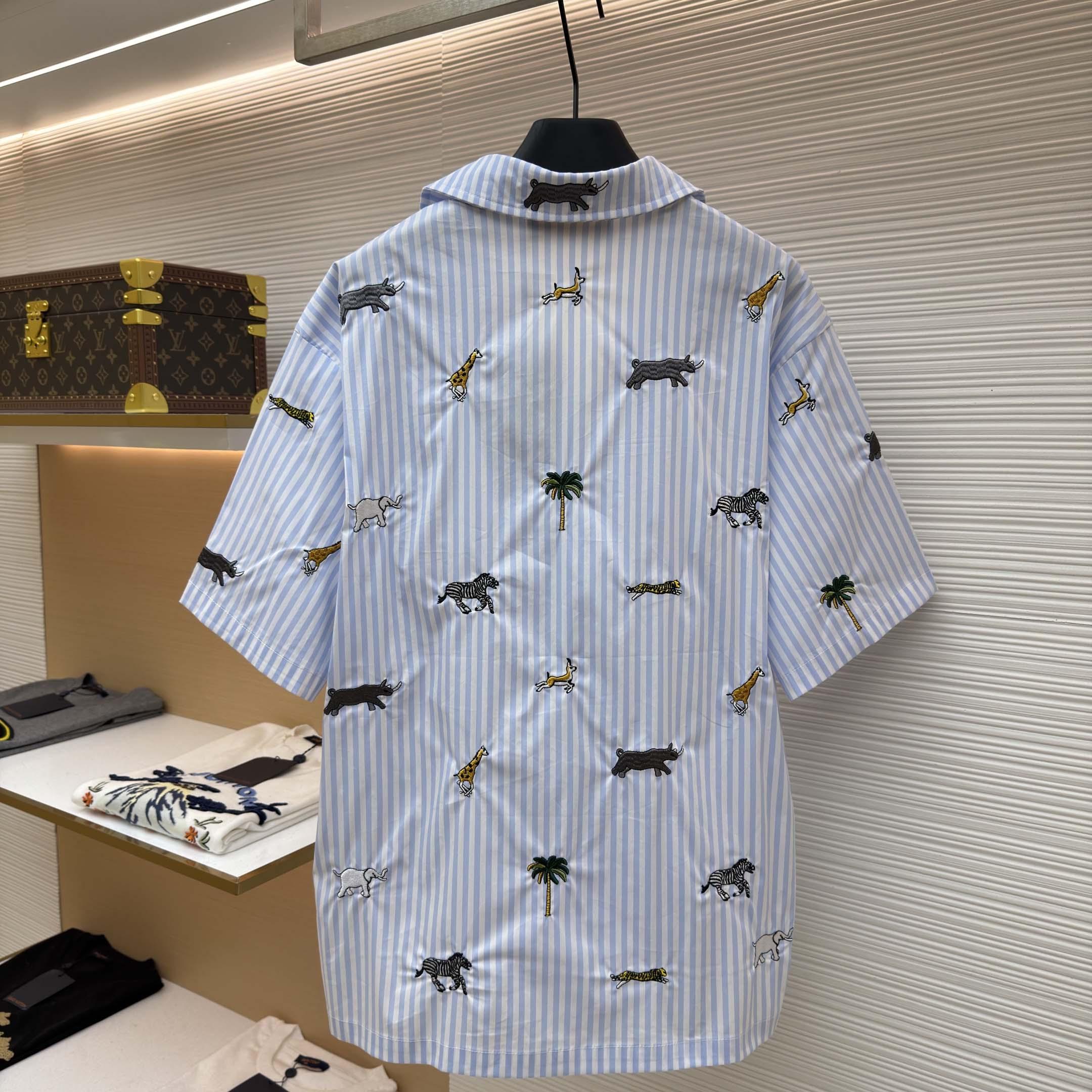 Louis Vuitton LV x The Darjeeling Limited Embroidered Striped Short Shirt     1AJUX6 - FashionPlug