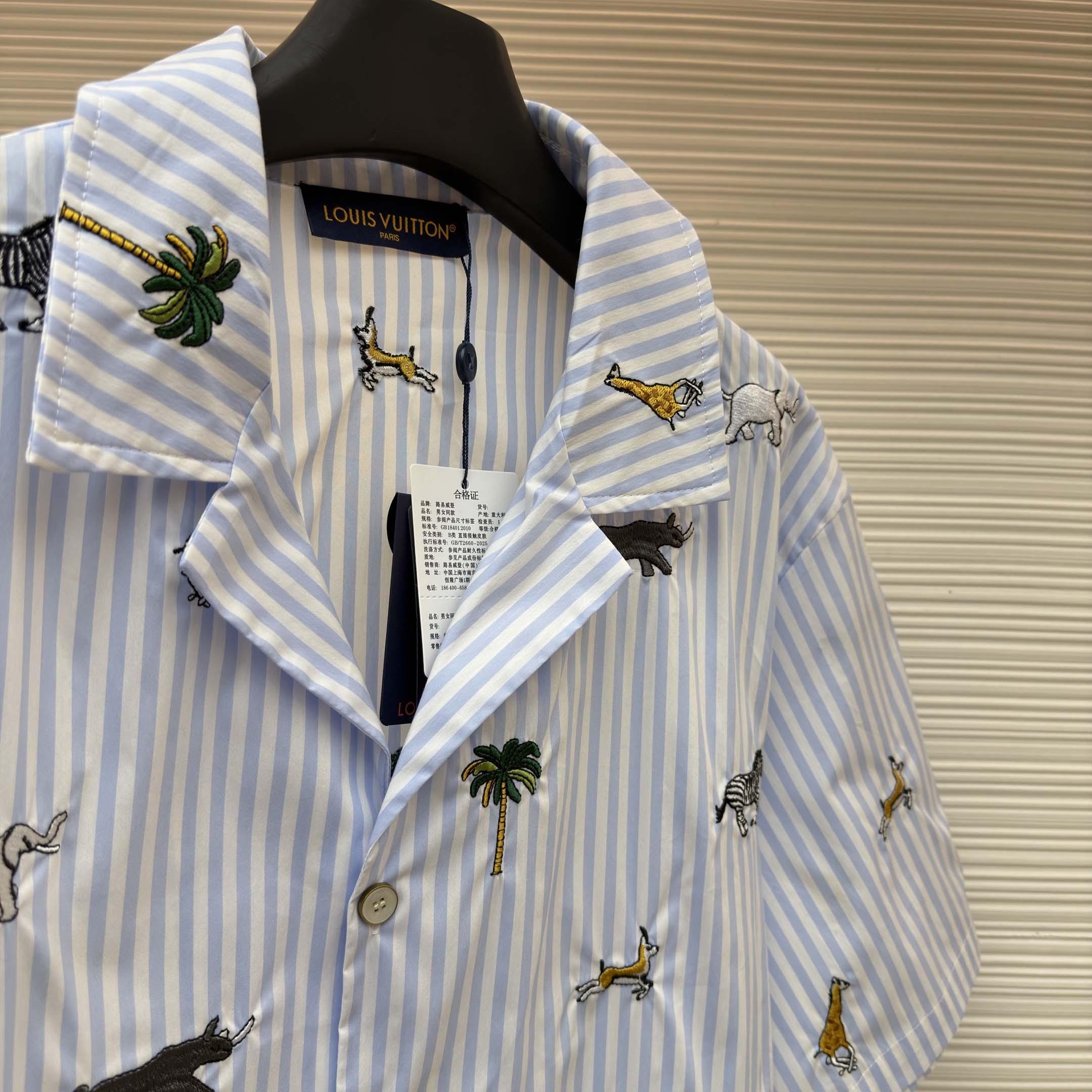 Louis Vuitton LV x The Darjeeling Limited Embroidered Striped Short Shirt     1AJUX6 - FashionPlug