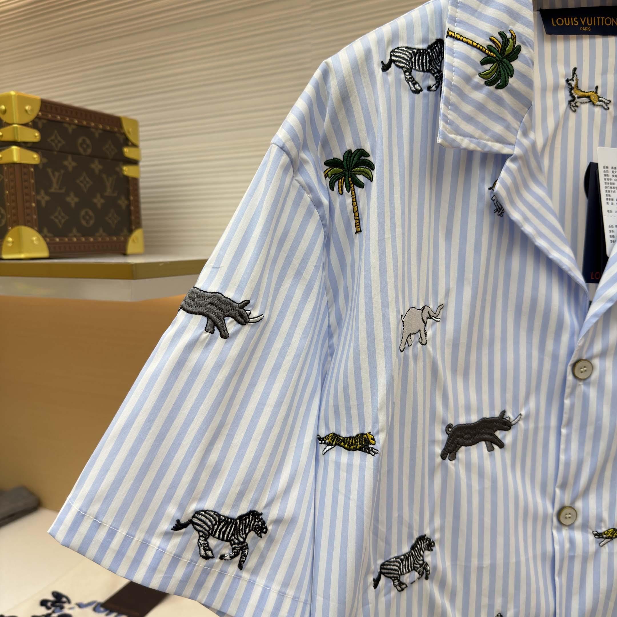 Louis Vuitton LV x The Darjeeling Limited Embroidered Striped Short Shirt     1AJUX6 - FashionPlug