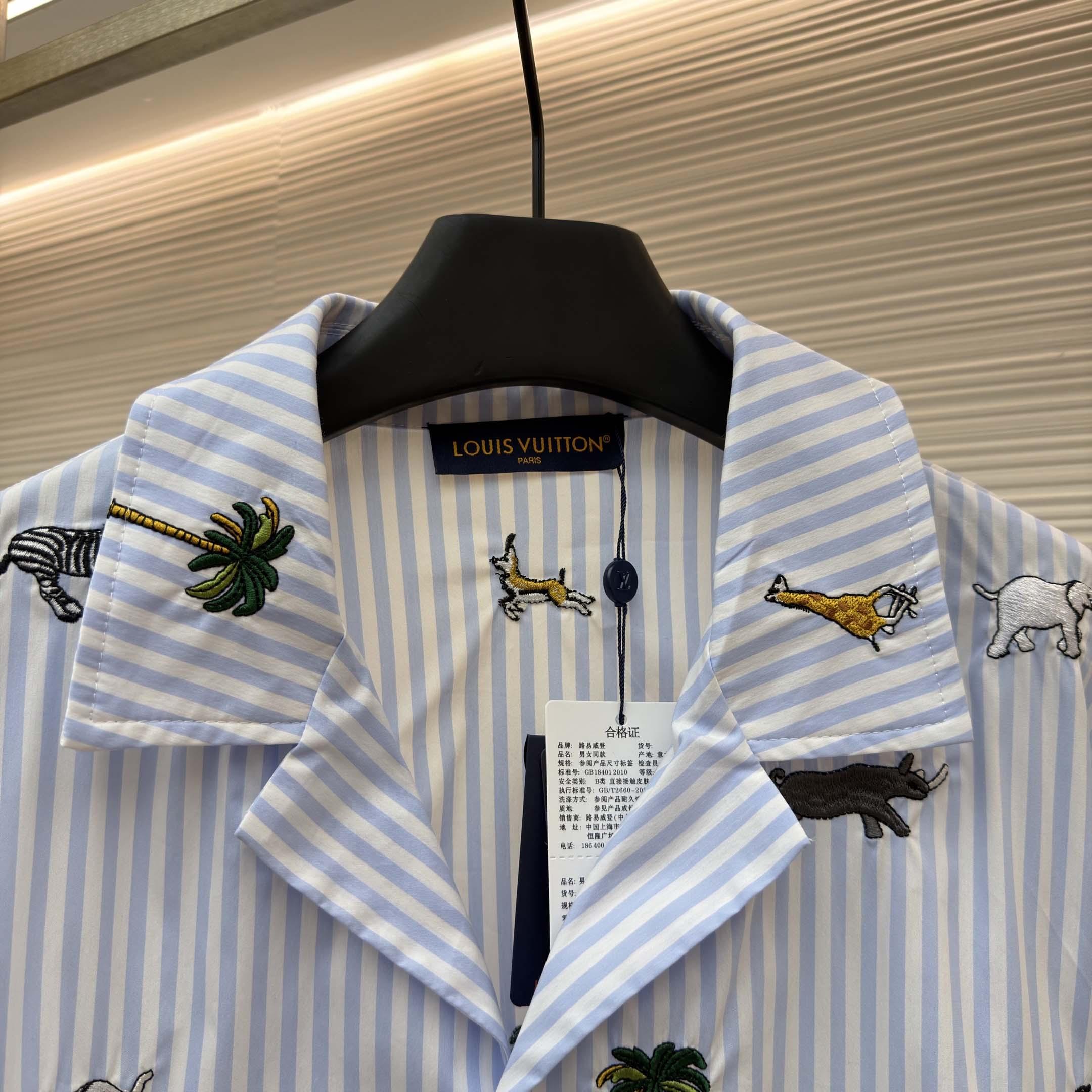 Louis Vuitton LV x The Darjeeling Limited Embroidered Striped Short Shirt     1AJUX6 - FashionPlug