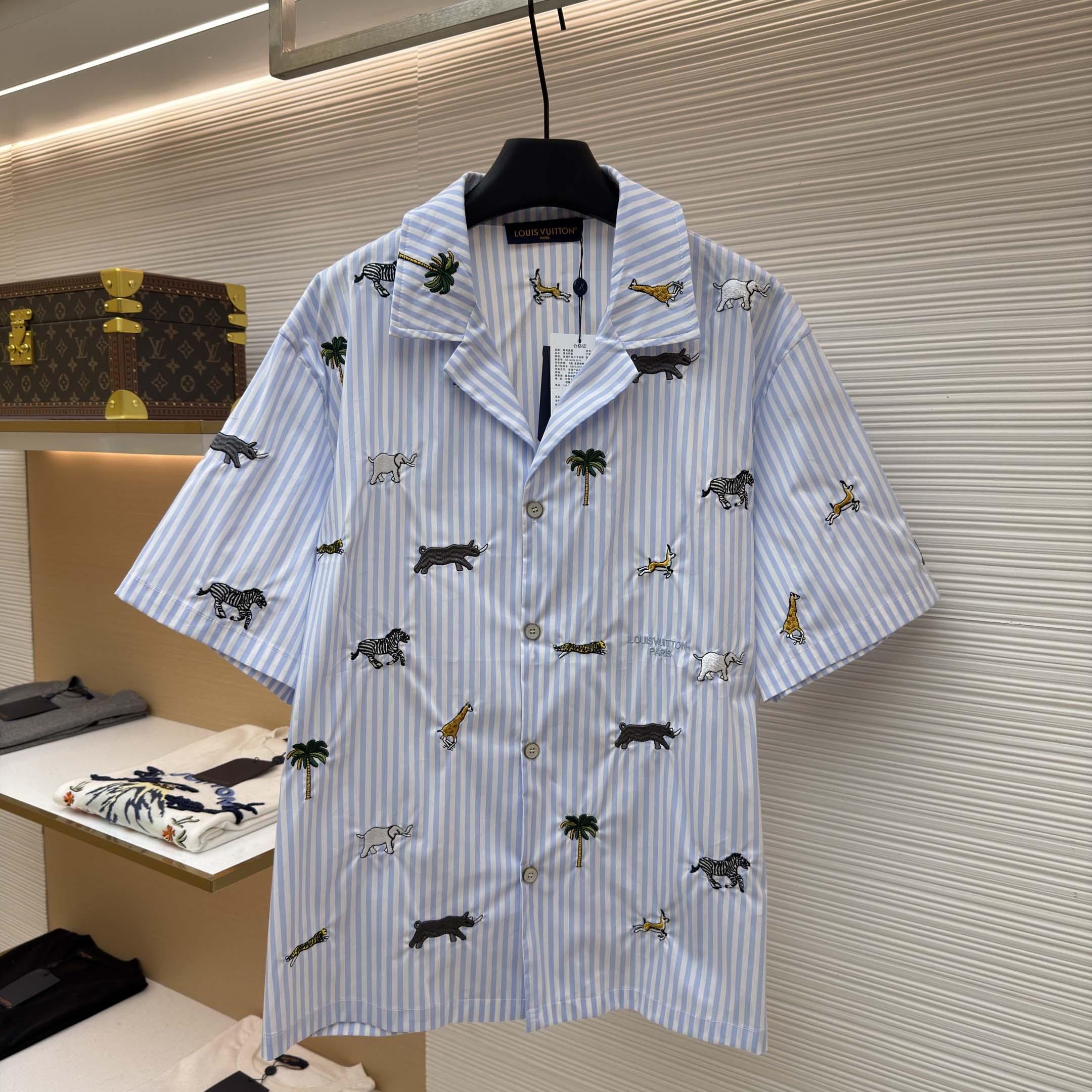 Louis Vuitton LV x The Darjeeling Limited Embroidered Striped Short Shirt     1AJUX6 - FashionPlug