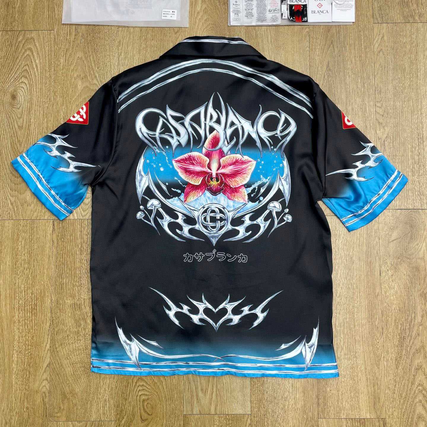 Casablanca Blades Short Sleeve Silk Satin Shirt CA3571 - FashionPlug