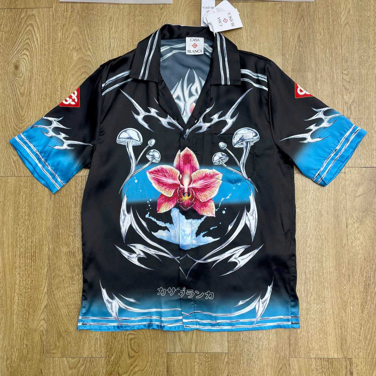 Casablanca Blades Short Sleeve Silk Satin Shirt CA3571 - FashionPlug