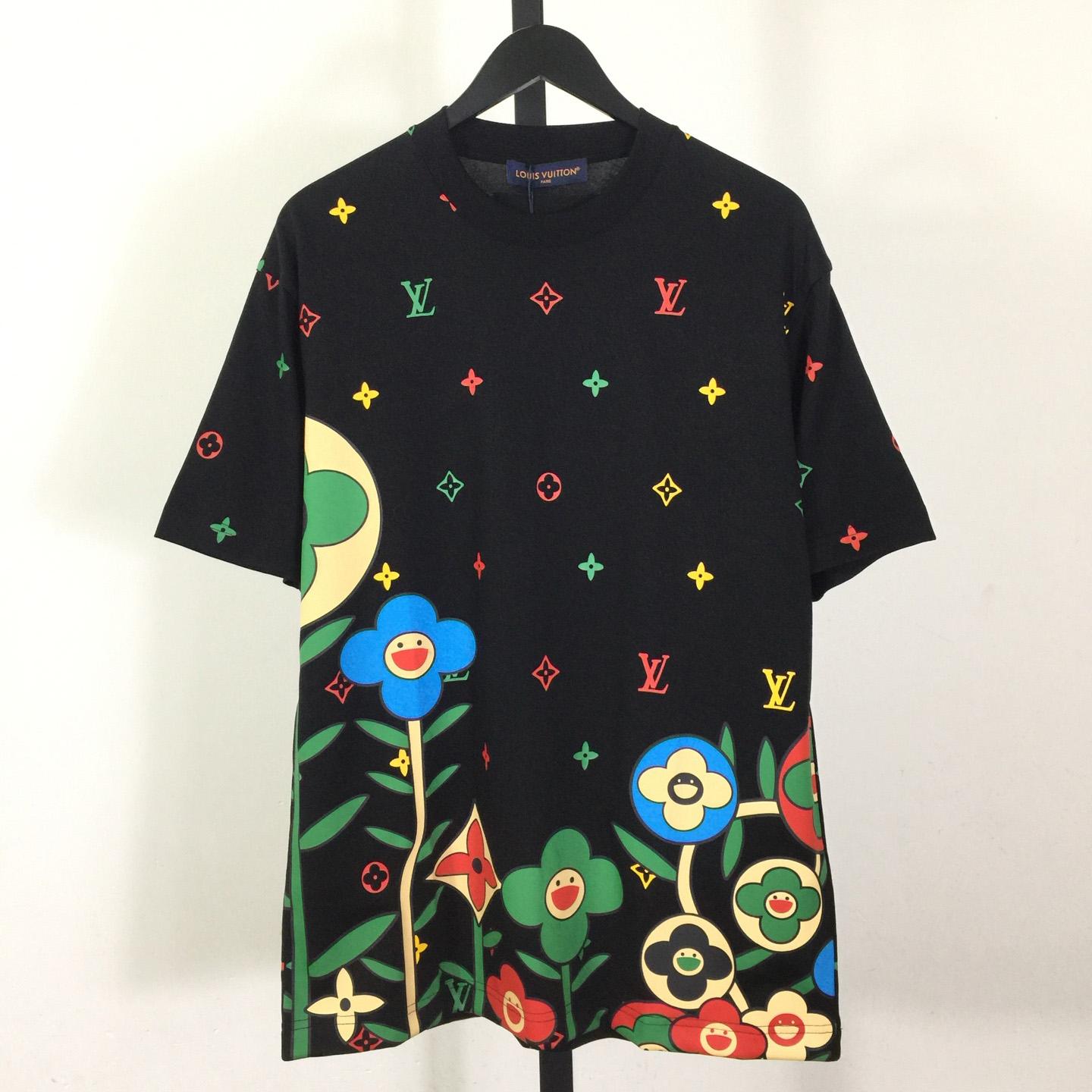 Louis Vuitton Cotton T-shirt With A Colorful Flower Graphic Print - FashionPlug