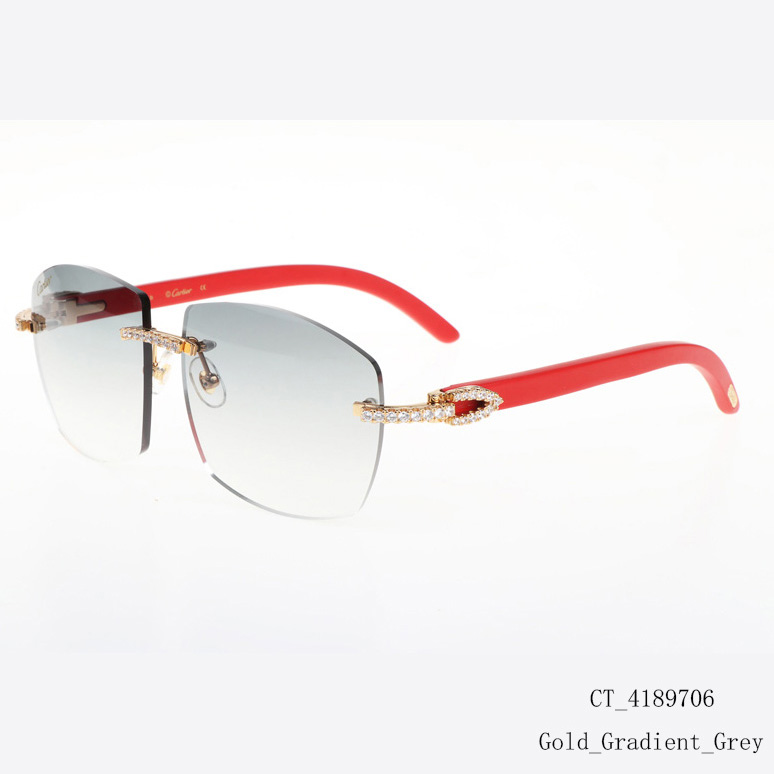 Cartier CT 4189706 Big Diamond Red Wood Sunglasses In Gold Gradient Grey - FashionPlug