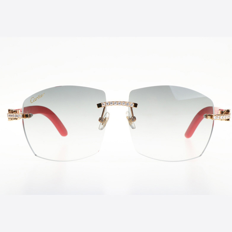 Cartier CT 4189706 Big Diamond Red Wood Sunglasses In Gold Gradient Grey - FashionPlug