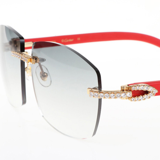 Cartier CT 4189706 Big Diamond Red Wood Sunglasses In Gold Gradient Grey - FashionPlug
