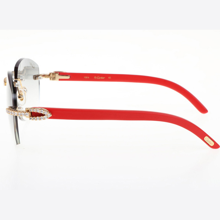 Cartier CT 4189706 Big Diamond Red Wood Sunglasses In Gold Gradient Grey - FashionPlug