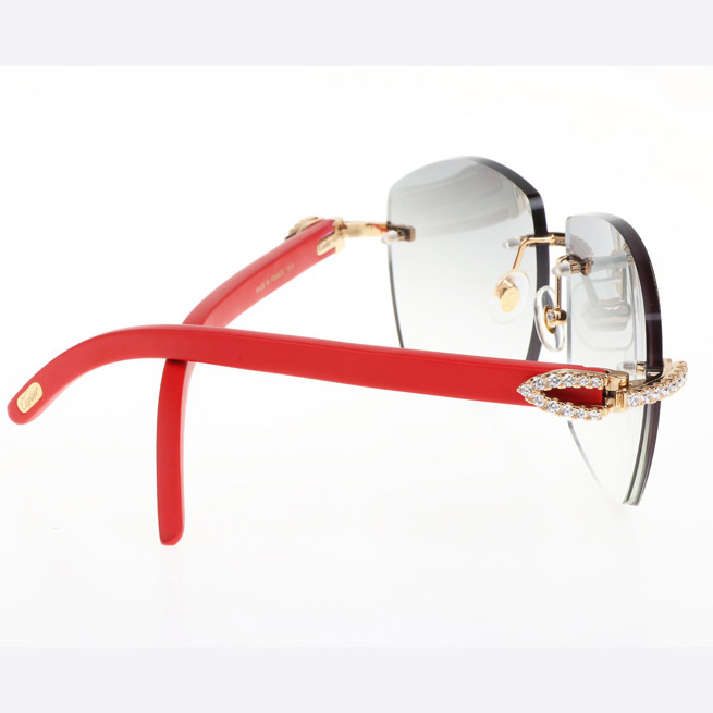 Cartier CT 4189706 Big Diamond Red Wood Sunglasses In Gold Gradient Grey - FashionPlug