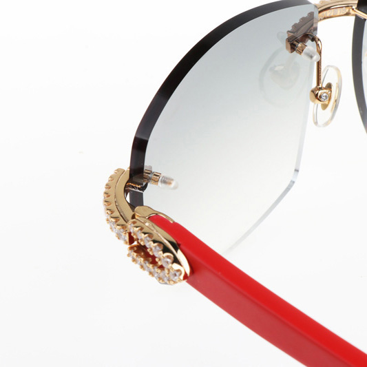 Cartier CT 4189706 Big Diamond Red Wood Sunglasses In Gold Gradient Grey - FashionPlug