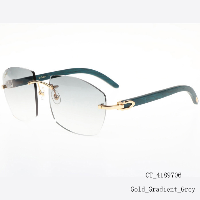 Cartier CT 4189706 Green Wood Sunglasses In Gold Gradient Grey - FashionPlug