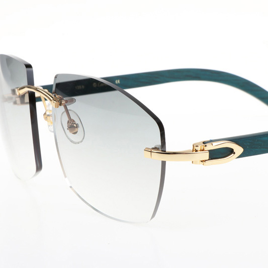 Cartier CT 4189706 Green Wood Sunglasses In Gold Gradient Grey - FashionPlug