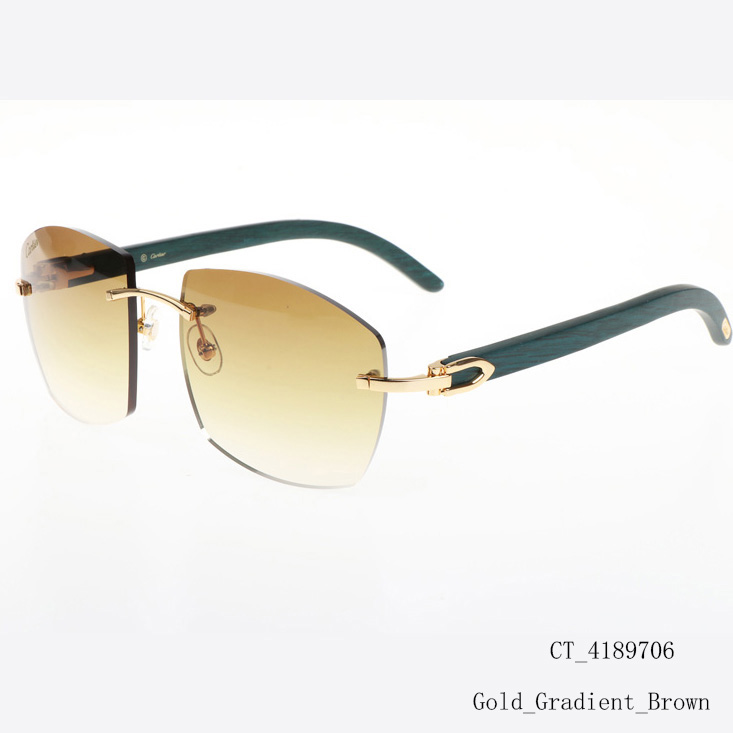 Cartier CT 4189706 Green Wood Sunglasses In Gold Gradient Brown - FashionPlug