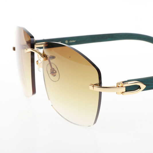 Cartier CT 4189706 Green Wood Sunglasses In Gold Gradient Brown - FashionPlug