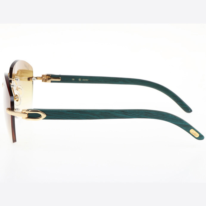 Cartier CT 4189706 Green Wood Sunglasses In Gold Gradient Brown - FashionPlug
