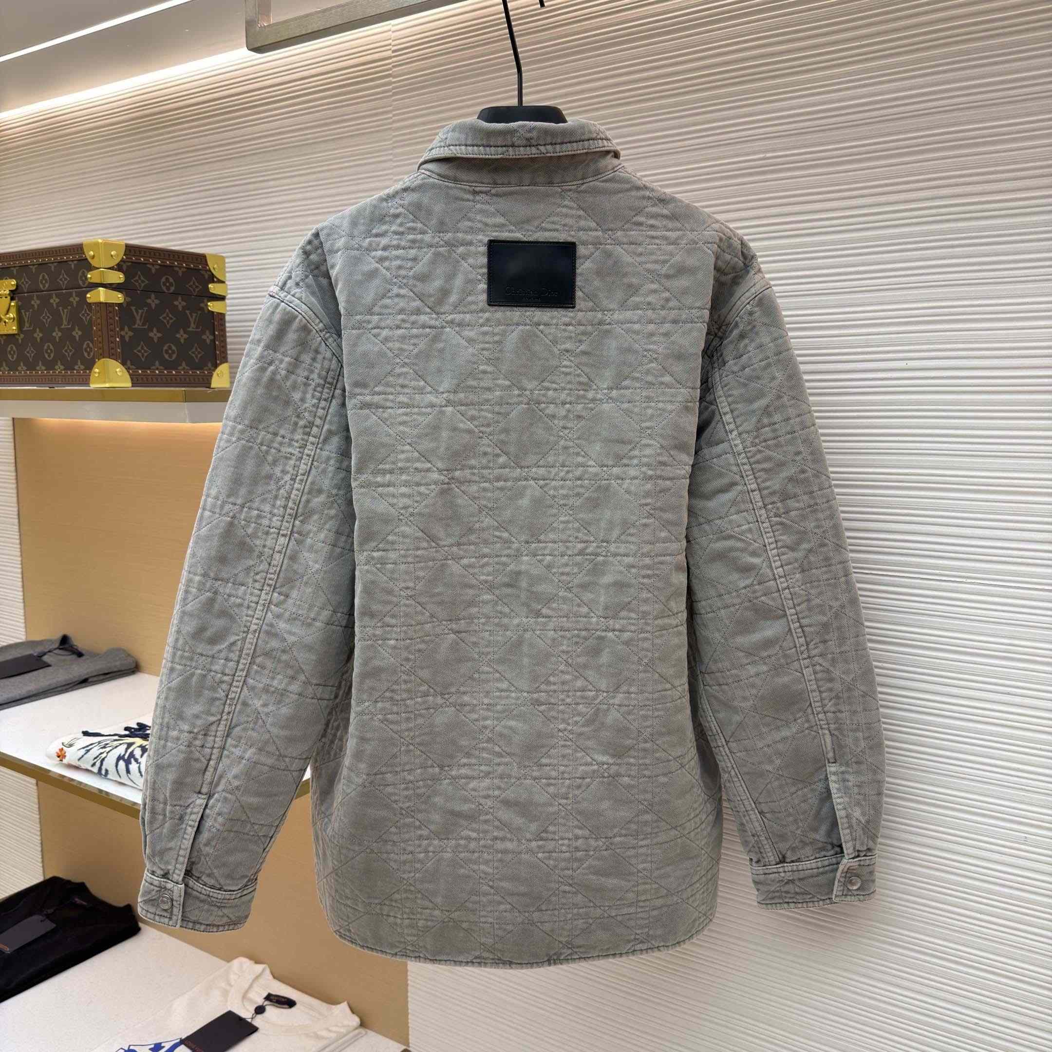 Dior Cannage Overshirt Gray Cotton Twill - FashionPlug