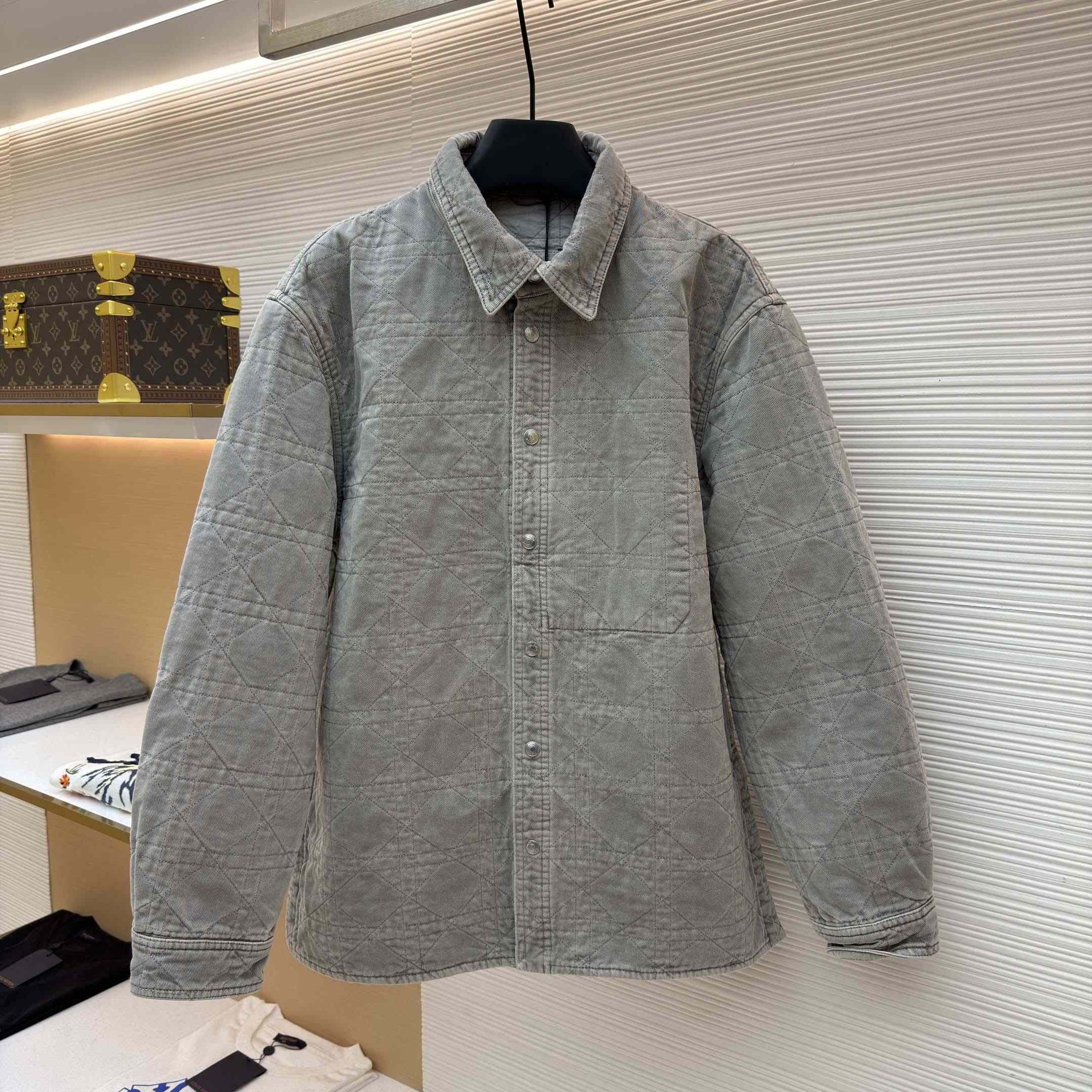 Dior Cannage Overshirt Gray Cotton Twill - FashionPlug