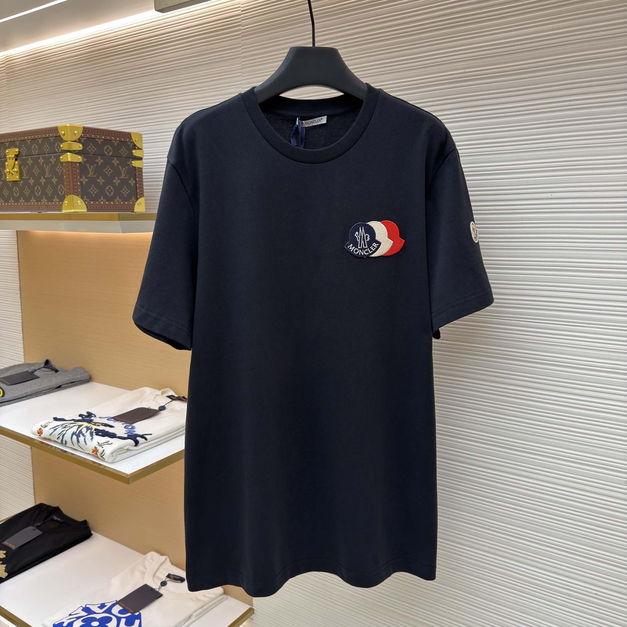 Moncler Embroidered Tricolor Logo Cotton T-Shirt - FashionPlug