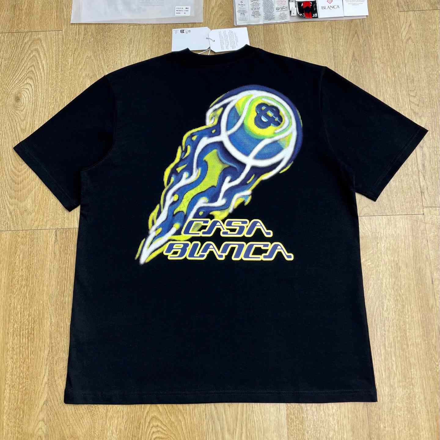 Casablanca FLAMING TENNIS BALL OVERSIZED SHORT SLEEVE T‑SHIRT C1116 - FashionPlug