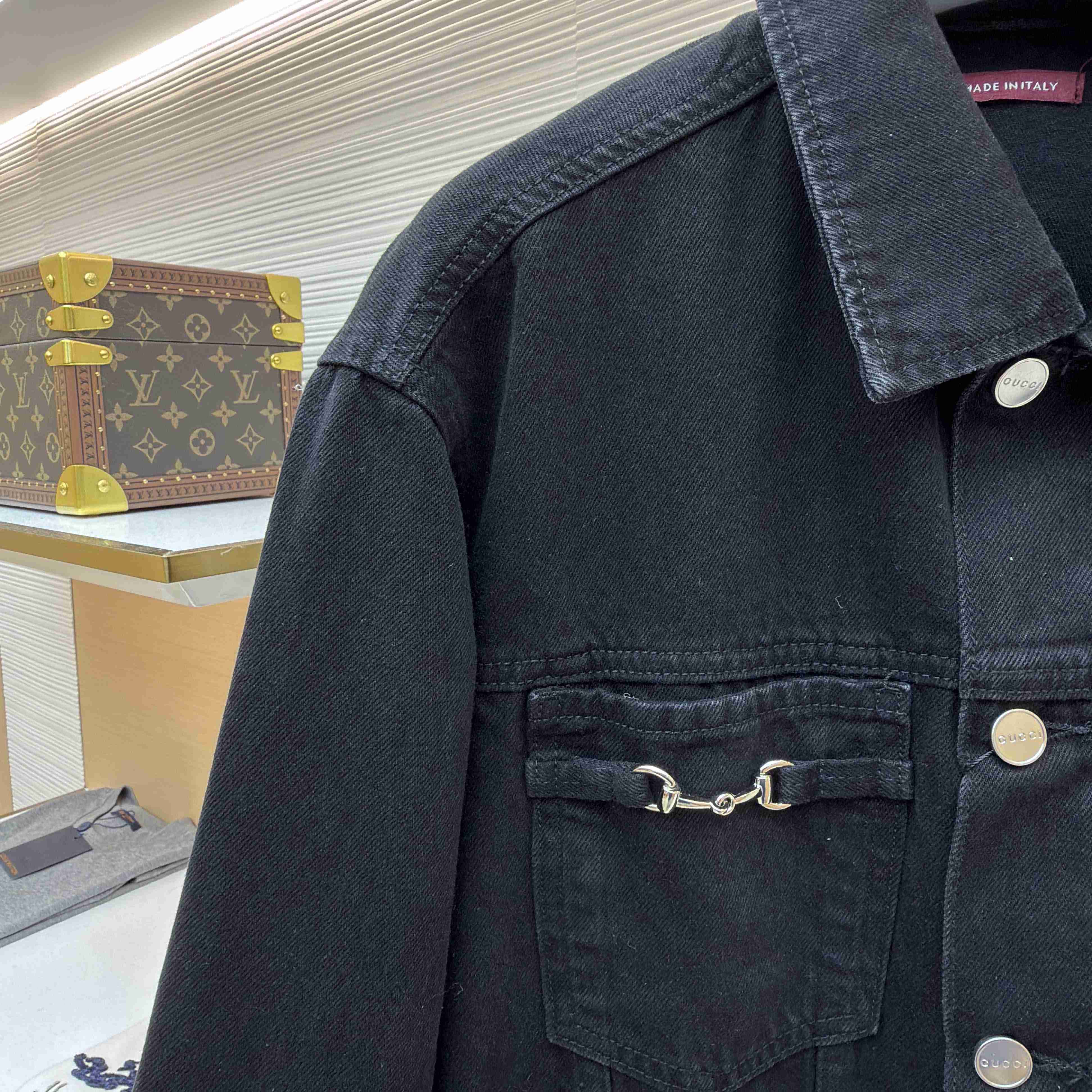 Gucci Cotton Denim Jacket With Horsebit - FashionPlug