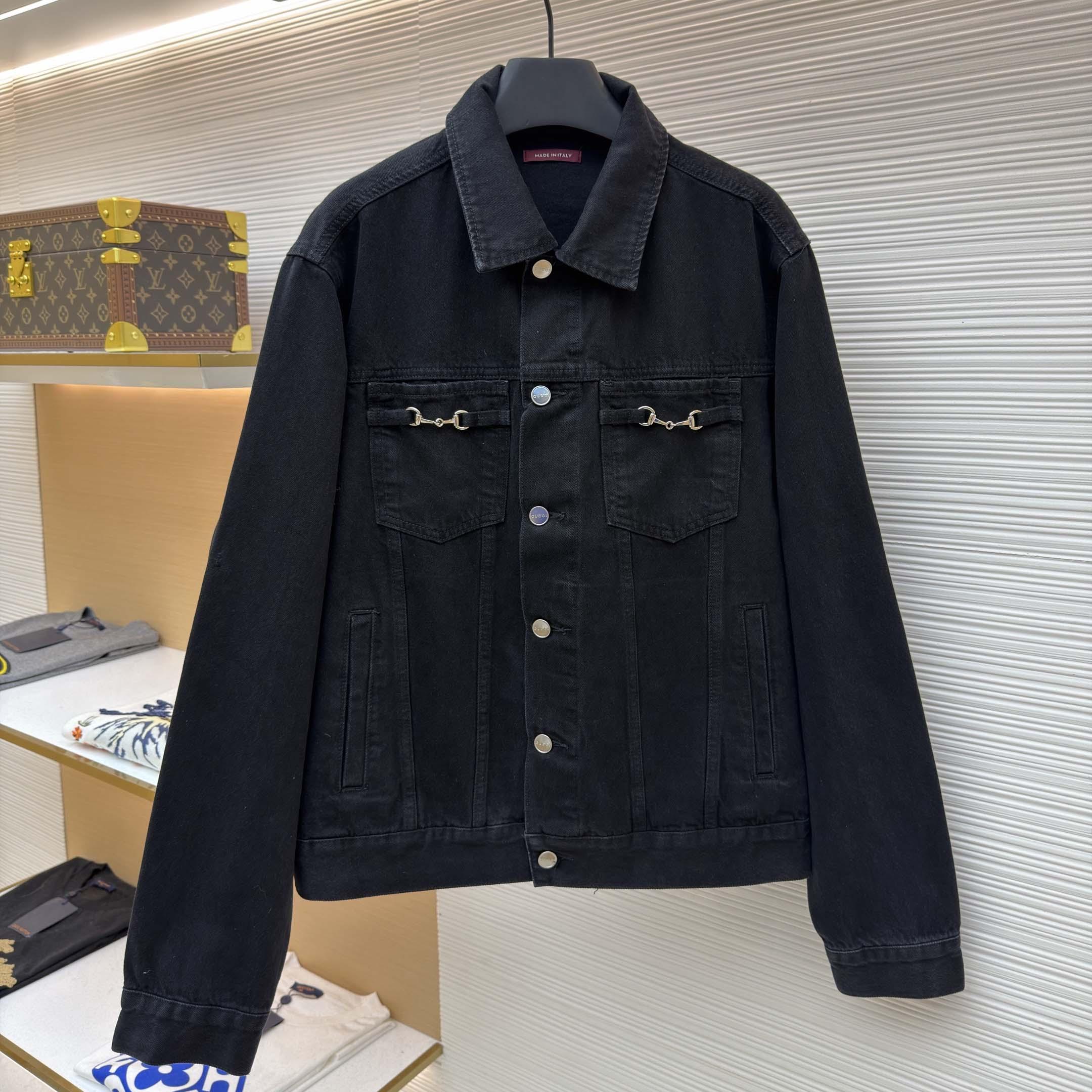 Gucci Cotton Denim Jacket With Horsebit - FashionPlug