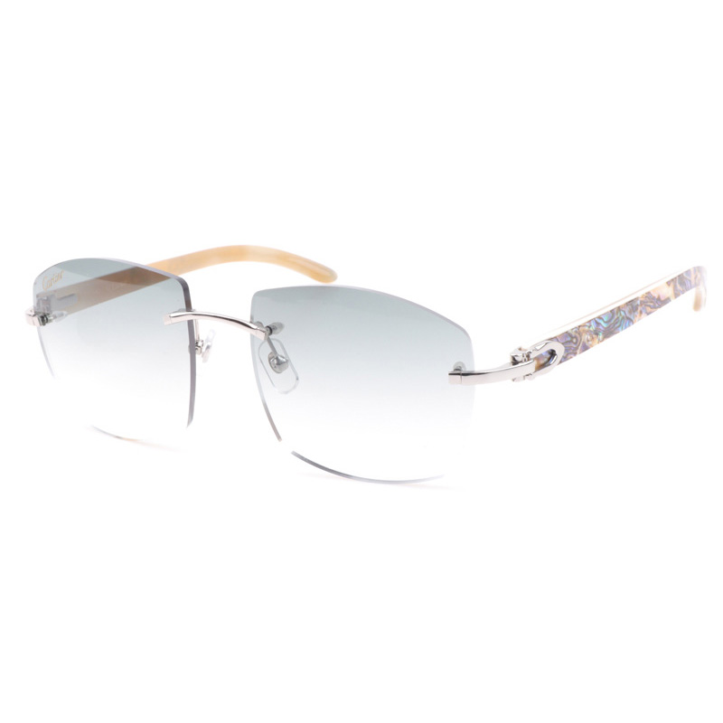 Cartier CT 4189706 Shell Mix White Buffalo Sunglasses In Silver Gradient Grey - FashionPlug