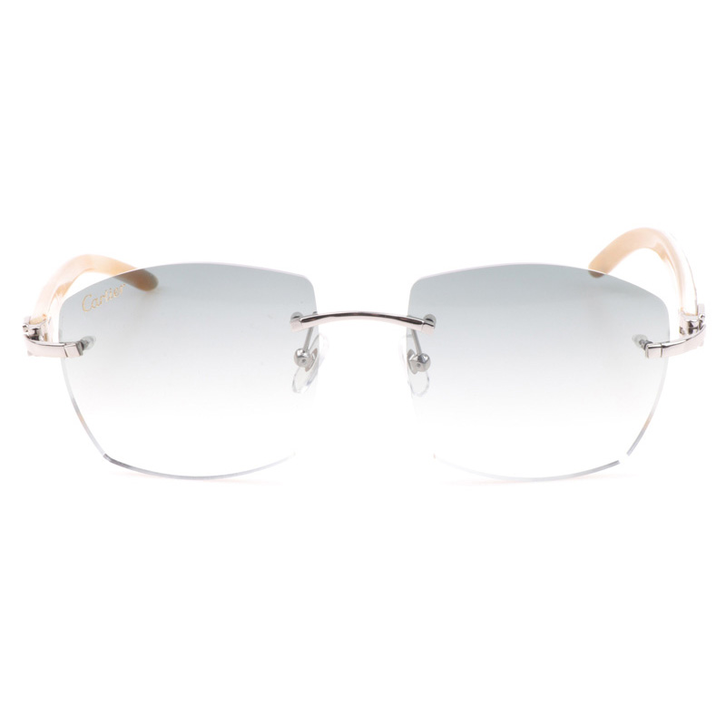 Cartier CT 4189706 Shell Mix White Buffalo Sunglasses In Silver Gradient Grey - FashionPlug