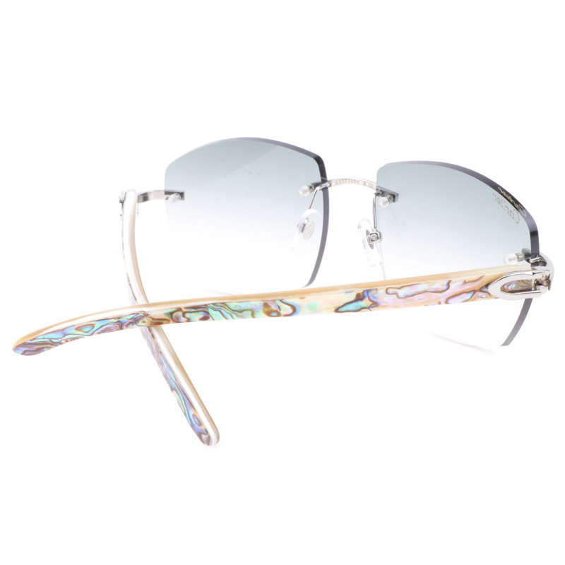 Cartier CT 4189706 Shell Mix White Buffalo Sunglasses In Silver Gradient Grey - FashionPlug