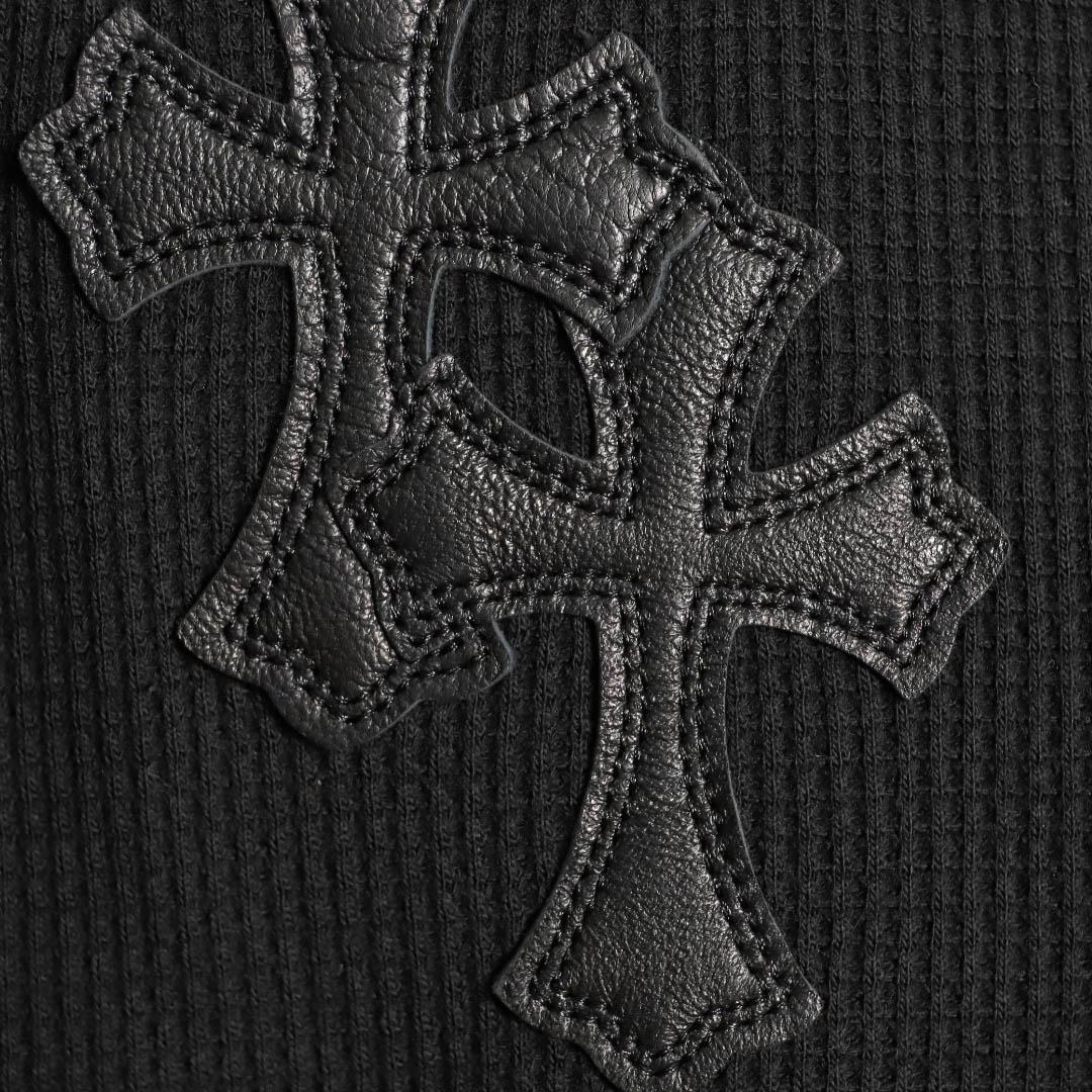 Chrome Hearts  Black Thermal Leather Cross Patch Long Sleeve Tee - FashionPlug