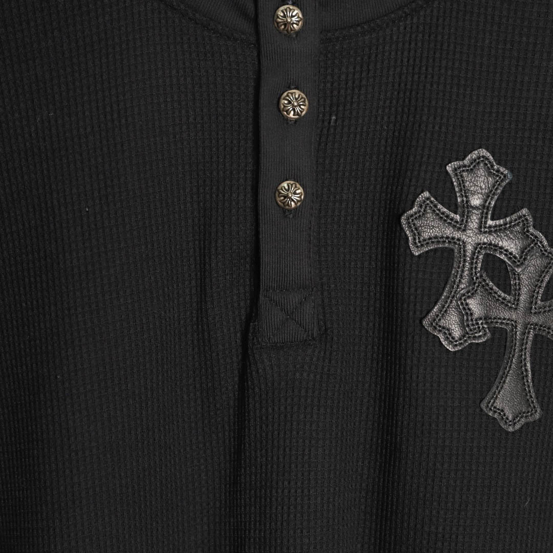 Chrome Hearts  Black Thermal Leather Cross Patch Long Sleeve Tee - FashionPlug