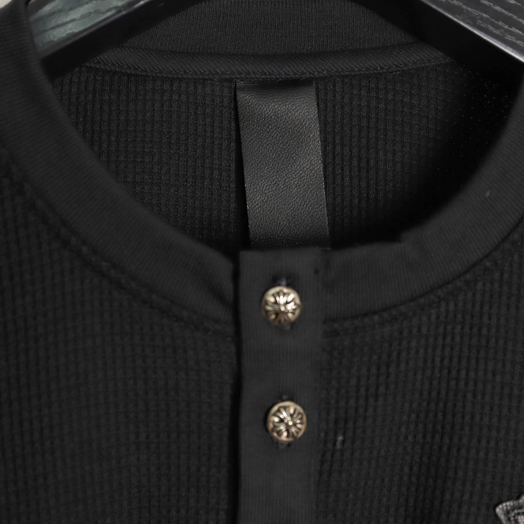 Chrome Hearts  Black Thermal Leather Cross Patch Long Sleeve Tee - FashionPlug