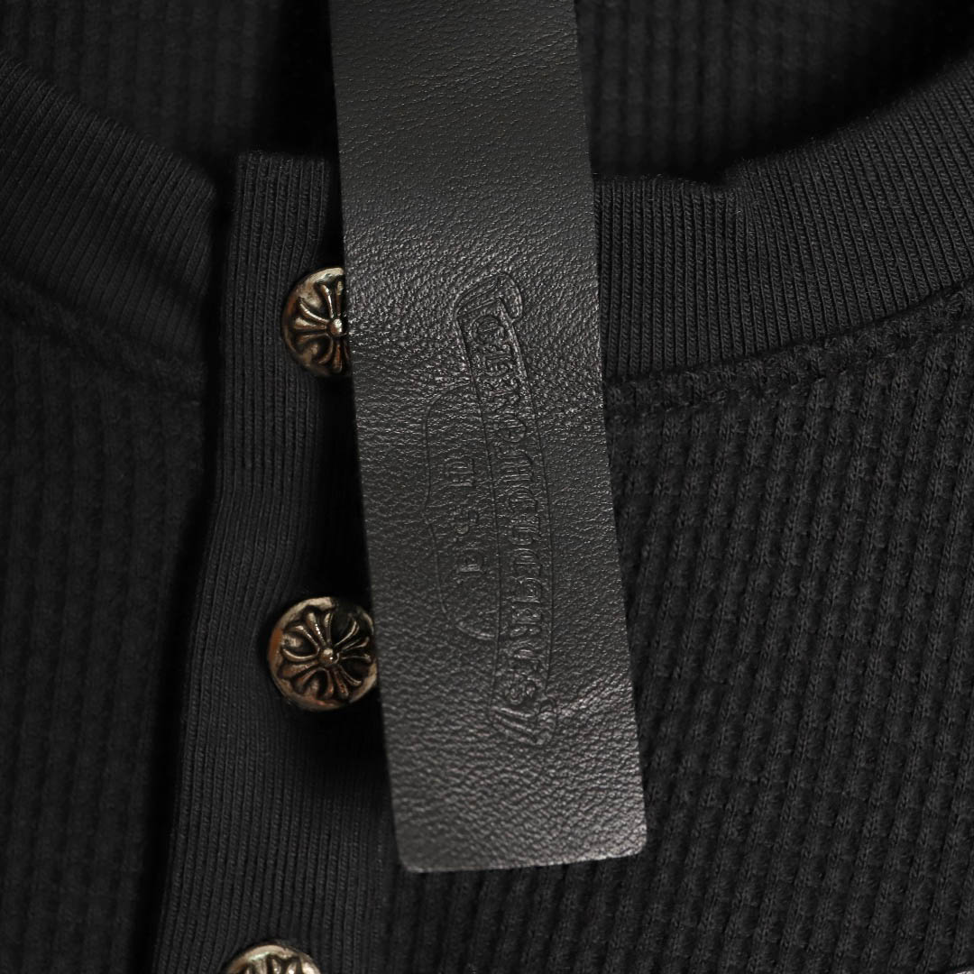 Chrome Hearts  Black Thermal Leather Cross Patch Long Sleeve Tee - FashionPlug