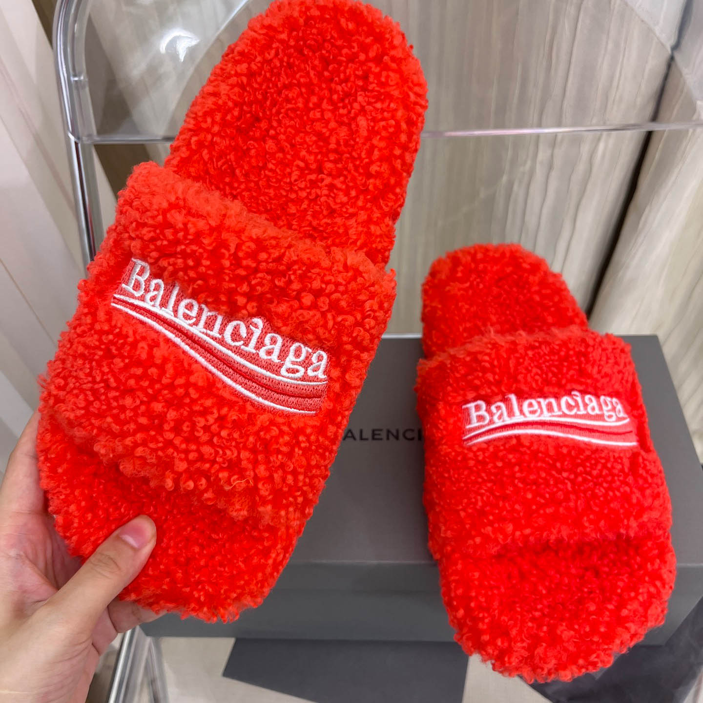 Balenciaga Furry Slide Sandals - FashionPlug