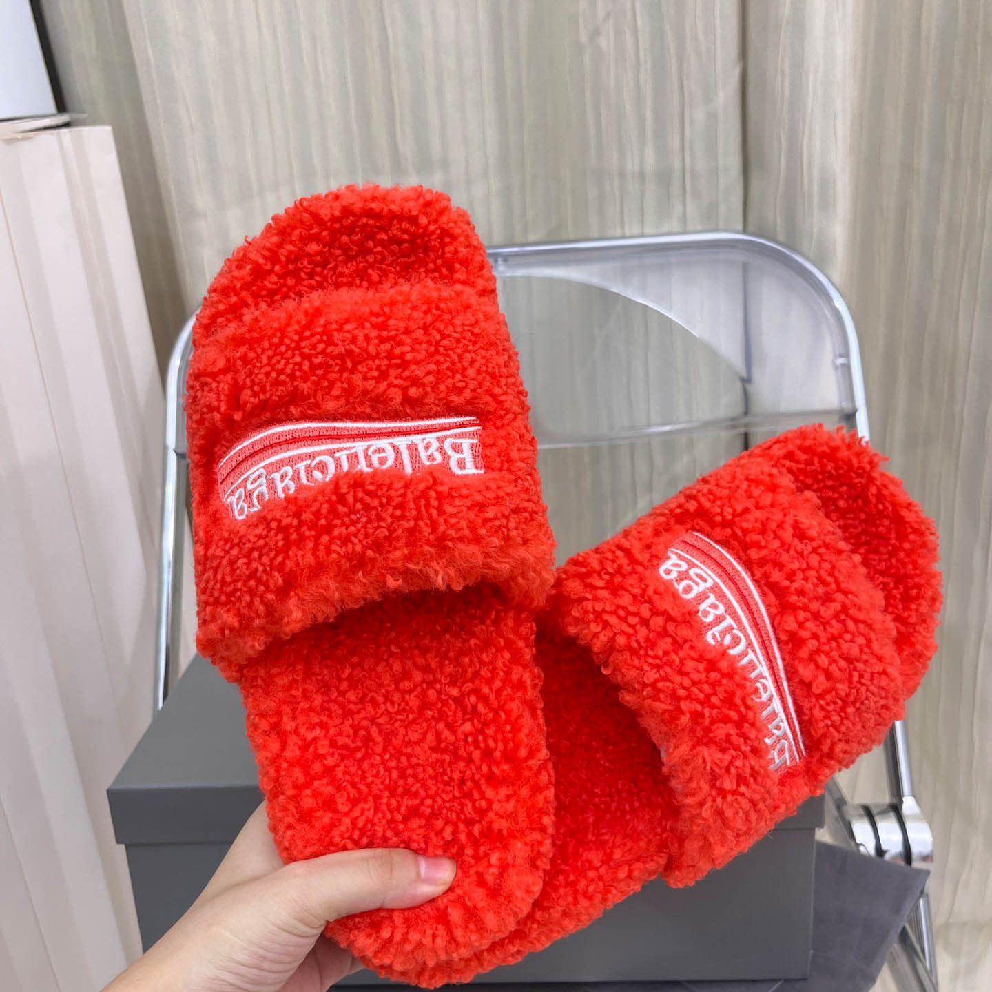 Balenciaga Furry Slide Sandals - FashionPlug