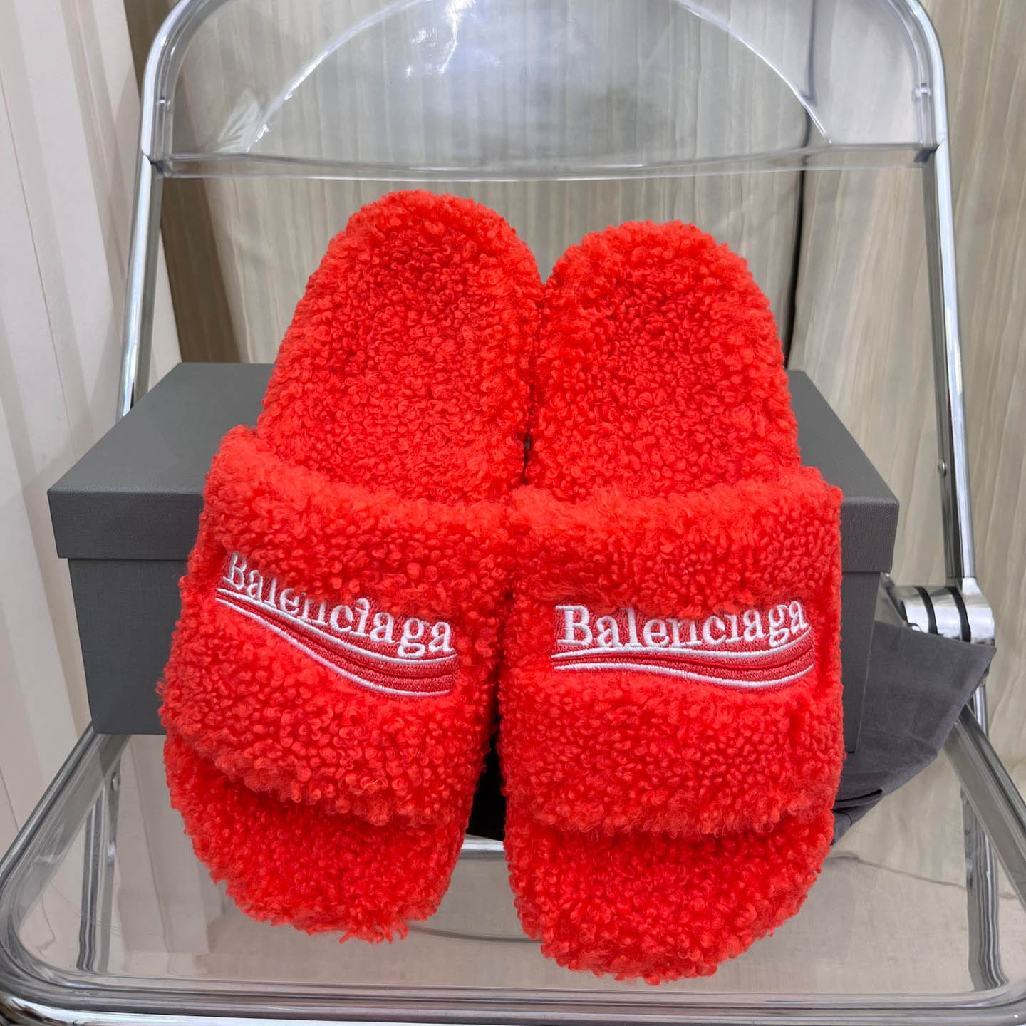 Balenciaga Furry Slide Sandals - FashionPlug