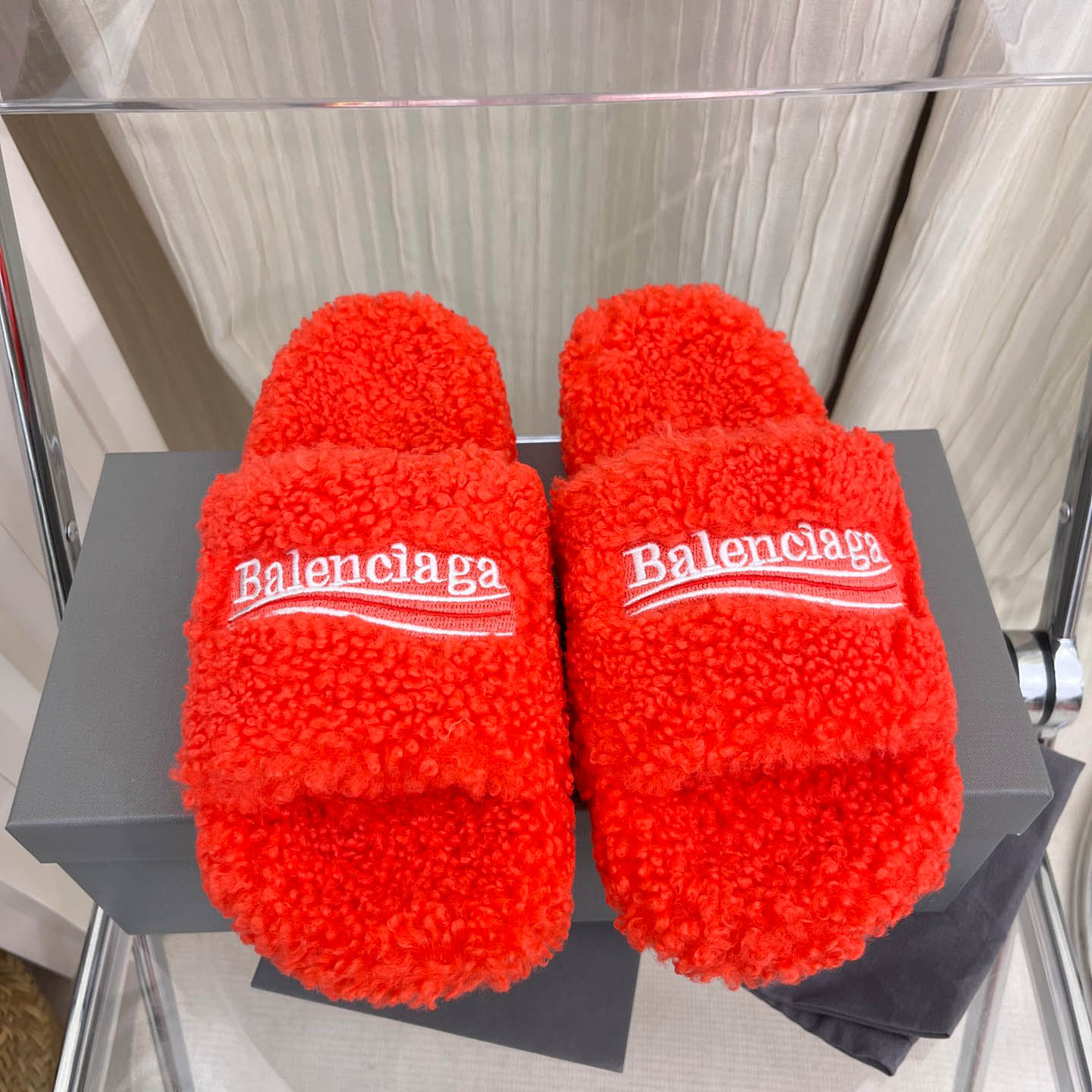 Balenciaga Furry Slide Sandals - FashionPlug