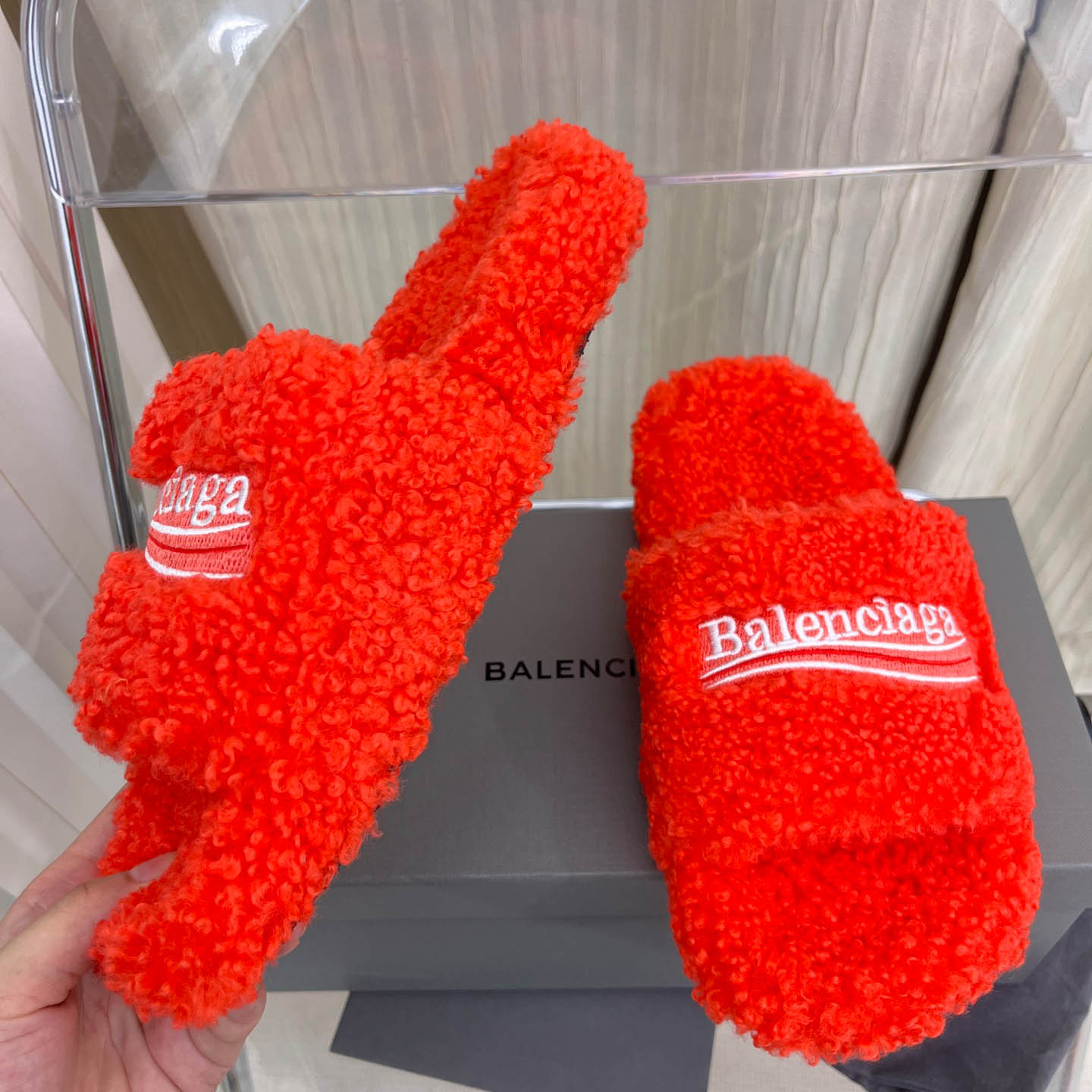 Balenciaga Furry Slide Sandals - FashionPlug