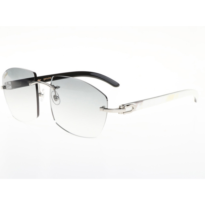 Cartier CT 4189706 White Mix Black Buffalo Sunglasses In Silver Gradient Grey - FashionPlug