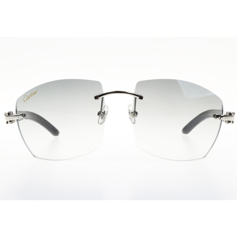 Cartier CT 4189706 White Mix Black Buffalo Sunglasses In Silver Gradient Grey - FashionPlug