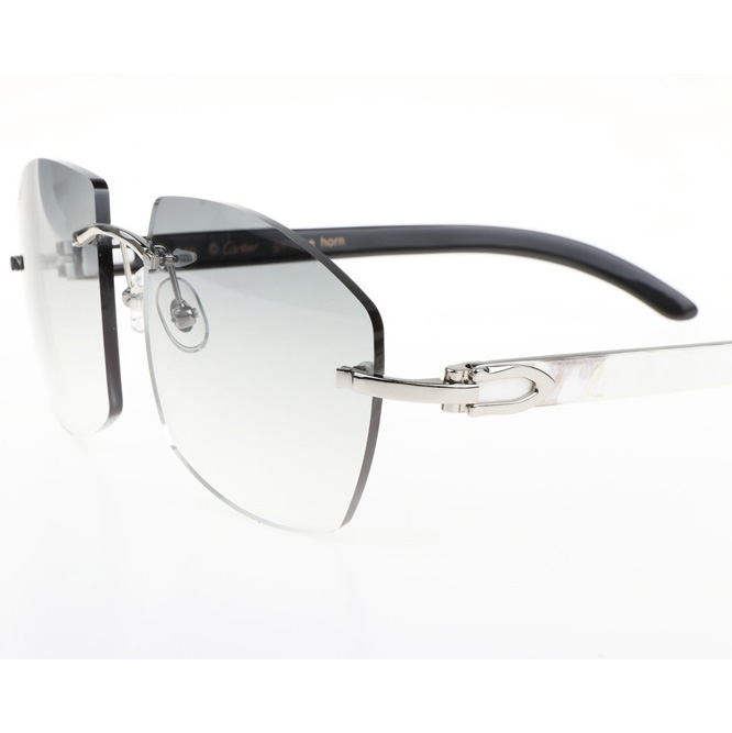 Cartier CT 4189706 White Mix Black Buffalo Sunglasses In Silver Gradient Grey - FashionPlug