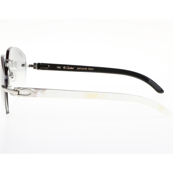 Cartier CT 4189706 White Mix Black Buffalo Sunglasses In Silver Gradient Grey - FashionPlug