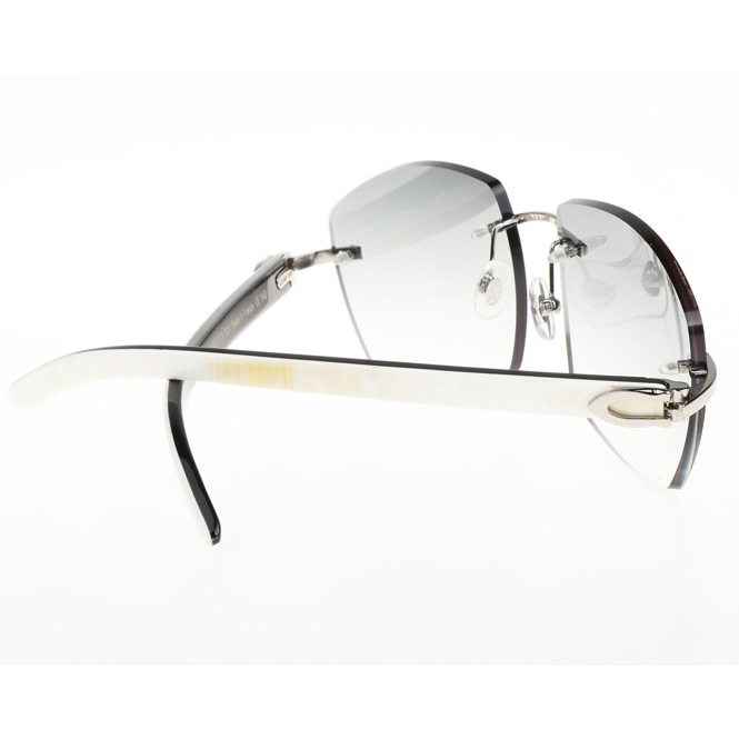 Cartier CT 4189706 White Mix Black Buffalo Sunglasses In Silver Gradient Grey - FashionPlug