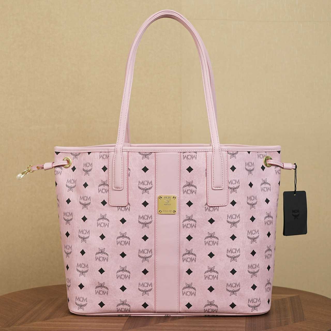 MCM Medium Liz Shopper in Visetos Pink - FashionPlug