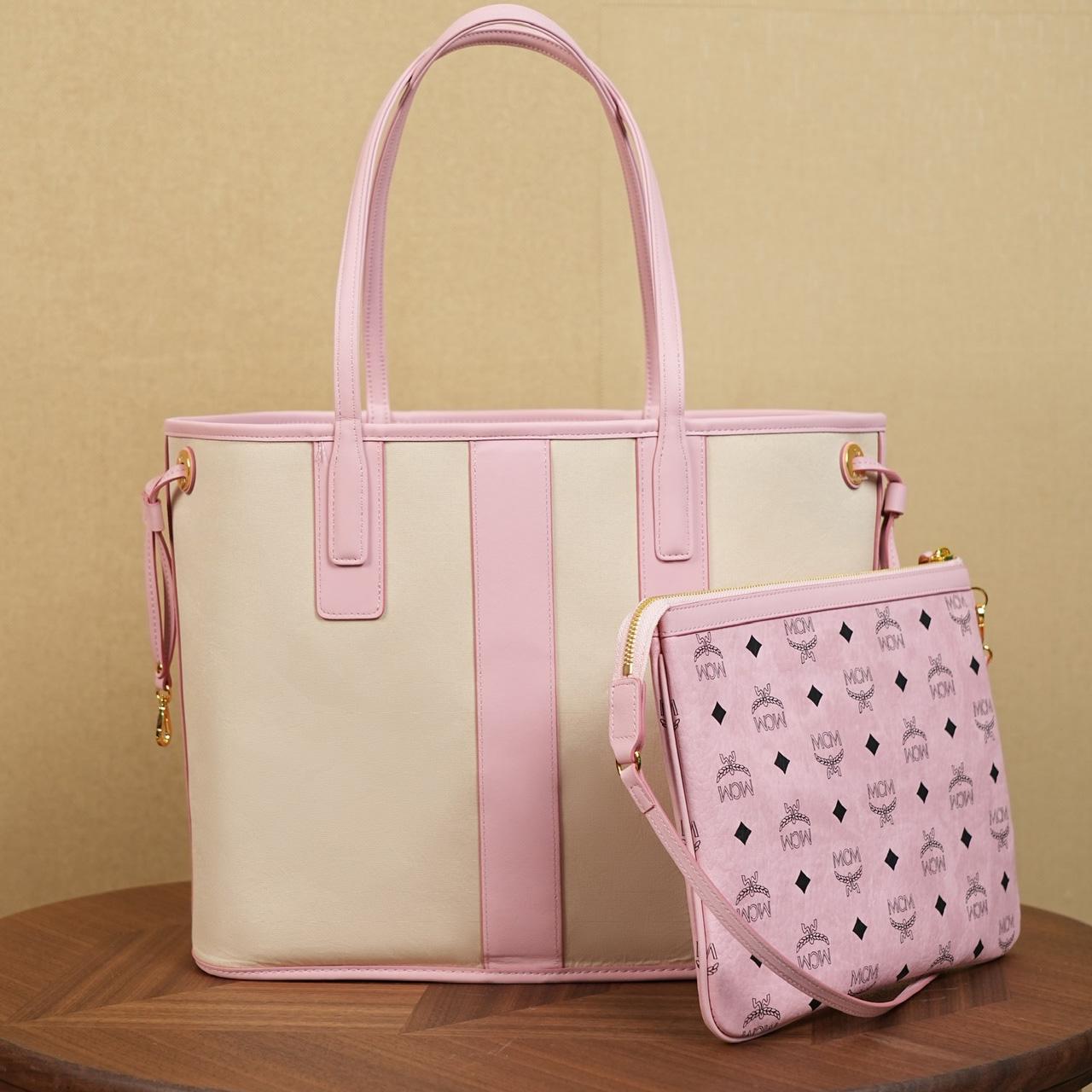 MCM Medium Liz Shopper in Visetos Pink - FashionPlug