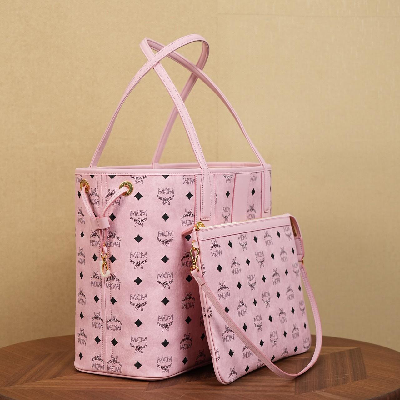 MCM Medium Liz Shopper in Visetos Pink - FashionPlug